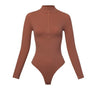 Sleek Ribbed High - Neck Bodysuit (Gingerbread) - Palazzo Couture Online