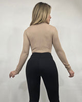 Sleek Ribbed High - Neck Bodysuit (M. Nude) - Palazzo Couture Online