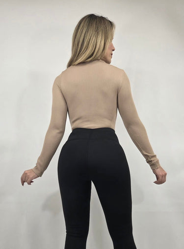 Sleek Ribbed High - Neck Bodysuit (M. Nude) - Palazzo Couture Online