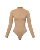 Sleek Ribbed High - Neck Bodysuit (M. Nude) - Palazzo Couture Online