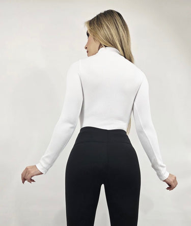 Sleek Ribbed High - Neck Bodysuit (White) - Palazzo Couture Online