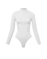 Sleek Ribbed High - Neck Bodysuit (White) - Palazzo Couture Online