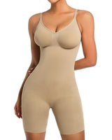 Slim Sculpt Seamless Bodysuit Mid-Thigh Shapewear in Beige front view showing bodysuit silhouette and fit