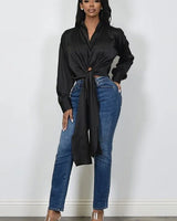 So Lovable Top (Black) front view showing long sleeve design