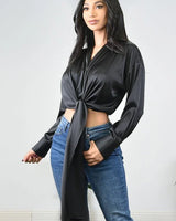 So Lovable Top (Black) close up of elegant fabric and sleeve detail