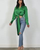 Women's Kelly Green long sleeve top elegant style back view