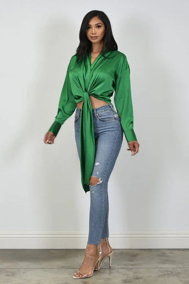 Women's Kelly Green long sleeve top elegant style back view