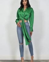 So Lovable Top (Kelly Green) close up of elegant fabric and sleeve detail