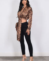Satin crop top in leopard print with V-neckline