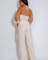 Soléa Bloom Floral Crochet Pant Set – Nude side view showing pants silhouette and fit