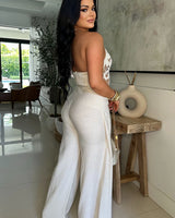 Elegant Nude crochet two piece pant set styled for going out