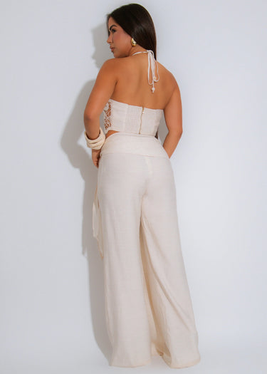 Soléa Bloom Floral Crochet Pant Set – Nude - Palazzo Couture Online