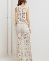 Solstice Bloom Crochet Pant Set - Natural - Palazzo Couture Online