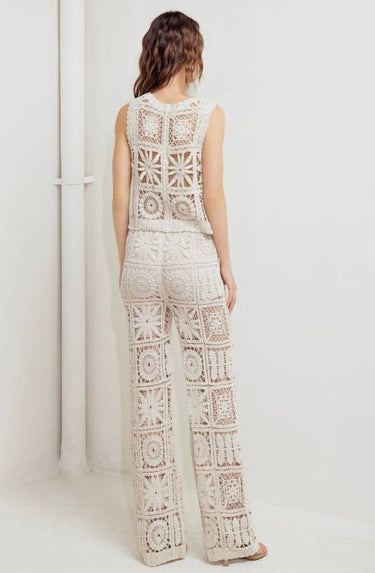 Solstice Bloom Crochet Pant Set - Natural - Palazzo Couture Online