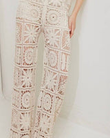 Solstice Bloom Crochet Pant Set - Natural - Palazzo Couture Online