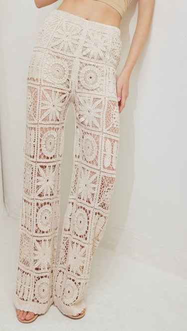 Solstice Bloom Crochet Pant Set - Natural - Palazzo Couture Online