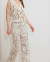 Solstice Bloom Crochet Pant Set - Natural - Palazzo Couture Online