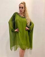 Sophia Italian Silk Mini Dress (Lime) close up detail of silk design