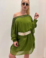 Sophia Italian Silk Mini Dress (Lime) front view showing mini dress silhouette