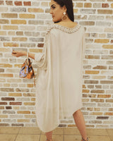 Sophia Italian Silk Mini Dress (Nude) close up detail of silk design