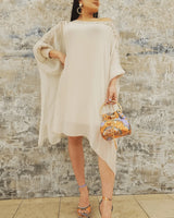 Sophia Italian Silk Mini Dress (Nude) front view showing mini dress silhouette
