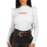 white ruffle knit top front view