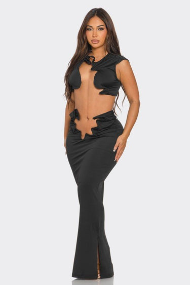 Soul Mate Cutout Skirt Set (Black) - Palazzo Couture Online