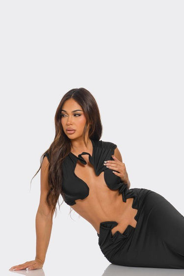 Soul Mate Cutout Skirt Set (Black) - Palazzo Couture Online