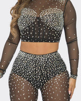 Sparkle Elegance Rhinestone Pants Set (Black) - Palazzo Couture Online