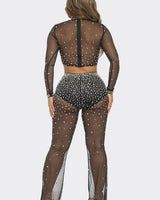Sparkle Elegance Rhinestone Pants Set (Black) - Palazzo Couture Online