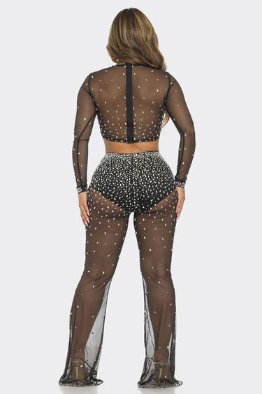 Sparkle Elegance Rhinestone Pants Set (Black) - Palazzo Couture Online