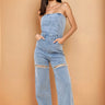 Sparkle Trim Strapless Denim Jumpsuit - Light Wash - Palazzo Couture Online