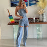 Sparkle Trim Strapless Denim Jumpsuit - Light Wash - Palazzo Couture Online