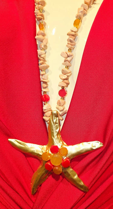 Sparkling Starfish Gemstone Necklace in Pink Gold - women's statement jewelry