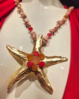 Sparkling Starfish Gemstone Necklace in Pink Gold - stylish accessory for every outfit