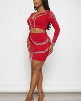 Women's Red skirt set crop top style back view