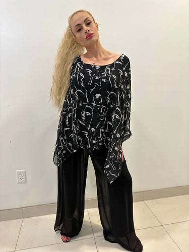 Women's Black long sleeve top elegant style back view