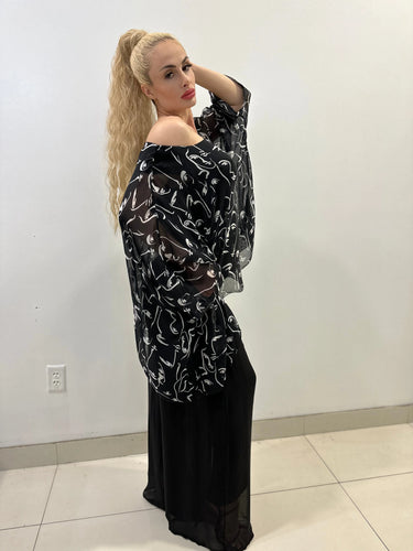Stunning Black long sleeve shirt elegant fit for evening