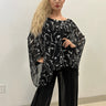 Splendida Silky Italian Black Blouse front view showing long sleeve design