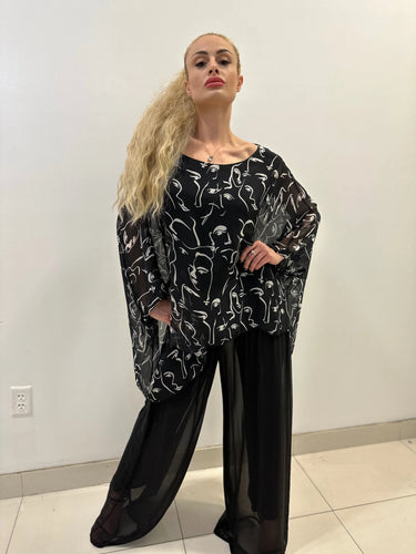 Splendida Silky Italian Black Blouse side view showing fit and silhouette