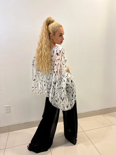 Splendida Silky Italian Blouse (White) showing sleeve construction and neckline detail