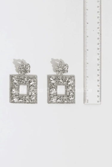Square Dangle Earrings with Multi Stone Crystal Embellishments - versatile jewelry accessory