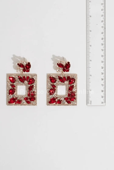 Square Dangle Earrings with Multi Stone Crystal Embellishments - chic women's accessory