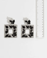 Square Dangle Earrings with Multi Stone Crystal Embellishments - trendy women's jewelry