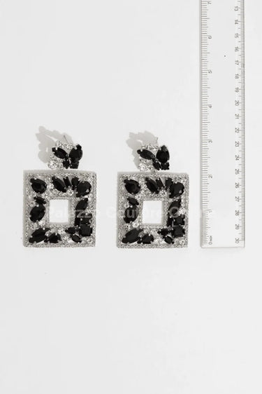 Square Dangle Earrings with Multi Stone Crystal Embellishments - trendy women's jewelry