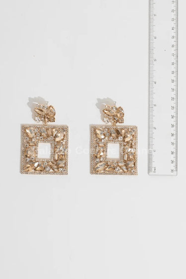 Square Dangle Earrings with Multi Stone Crystal Embellishments - women's statement jewelry