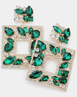 Square Dangle Earrings with Multi Stone Crystal Embellishments - stunning piece by Palazzo Couture