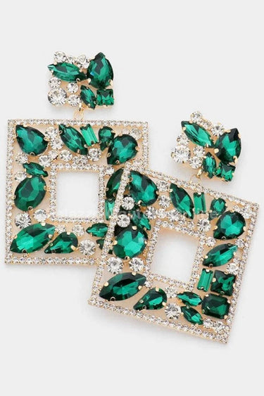Square Dangle Earrings with Multi Stone Crystal Embellishments - stunning piece by Palazzo Couture