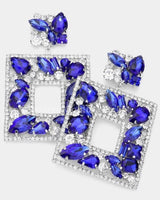 Square Dangle Earrings with Multi Stone Crystal Embellishments - must-have women's jewelry