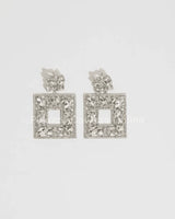 Square Dangle Earrings with Multi Stone Crystal Embellishments - bold fashion jewelry for women